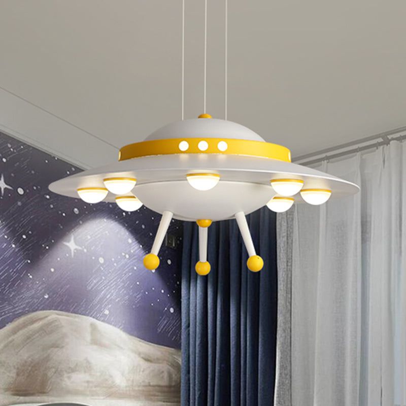 Aircraft Boys Bedroom LED Chandelier – Metallic Cartoon Pendant Light in Yellow/Blue – Blue