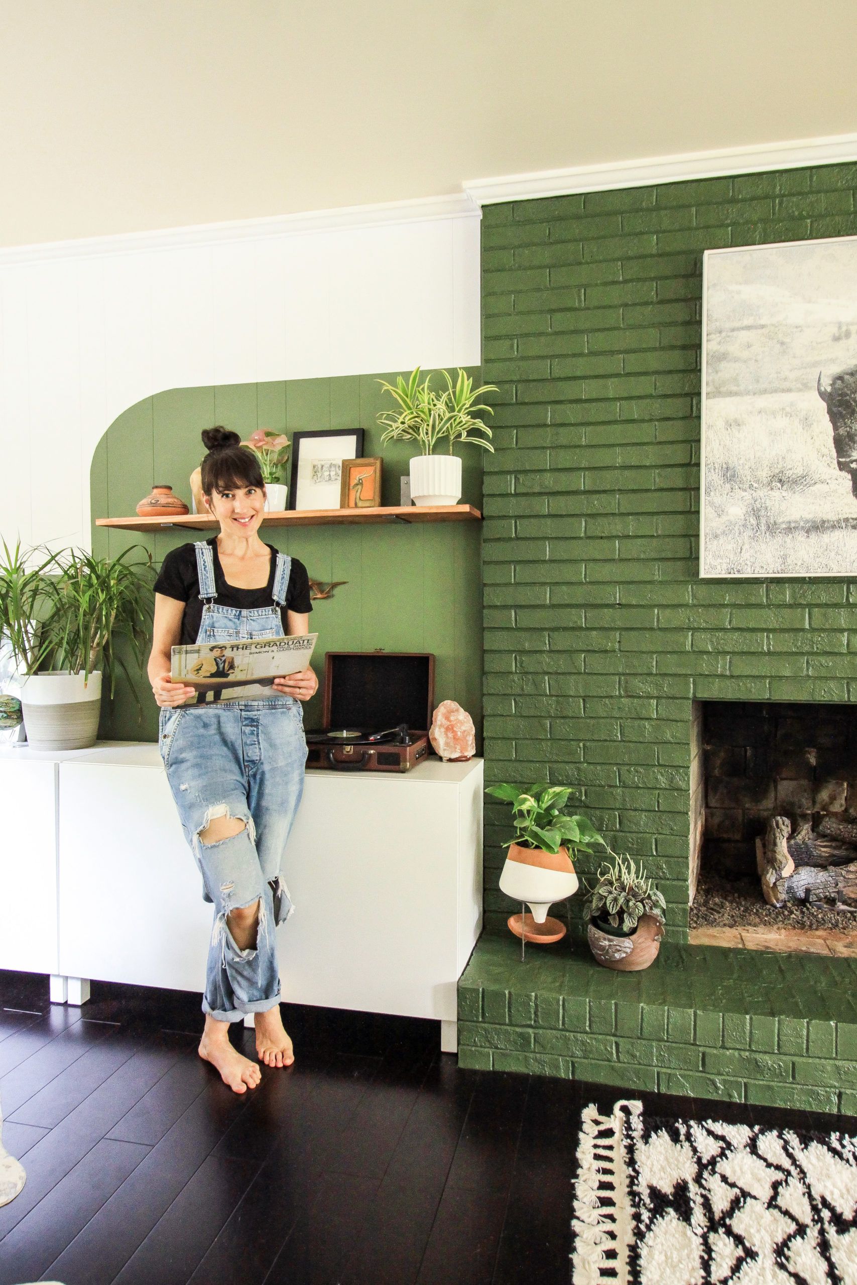 How to Patch & Paint a Brick Fireplace: Our Green Fireplace Makeover