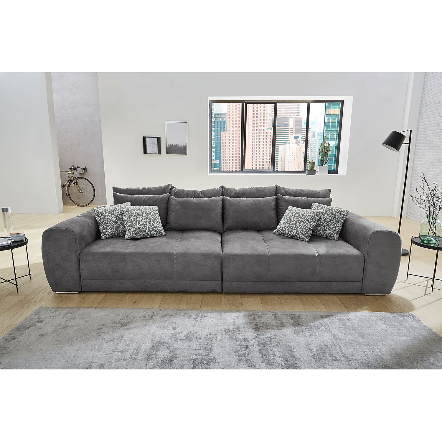 Fredriks Bigsofa Pesaro II Grau Microfaser 306x83x134 cm mit Schlaffunktion