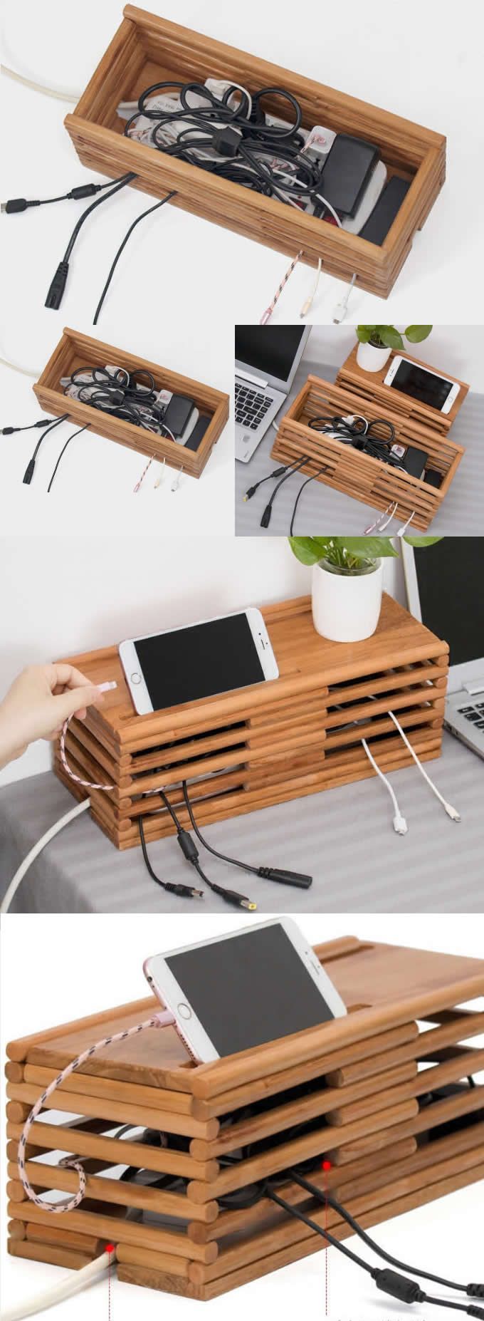 Rattan-weaved Cable Management Box Organizer