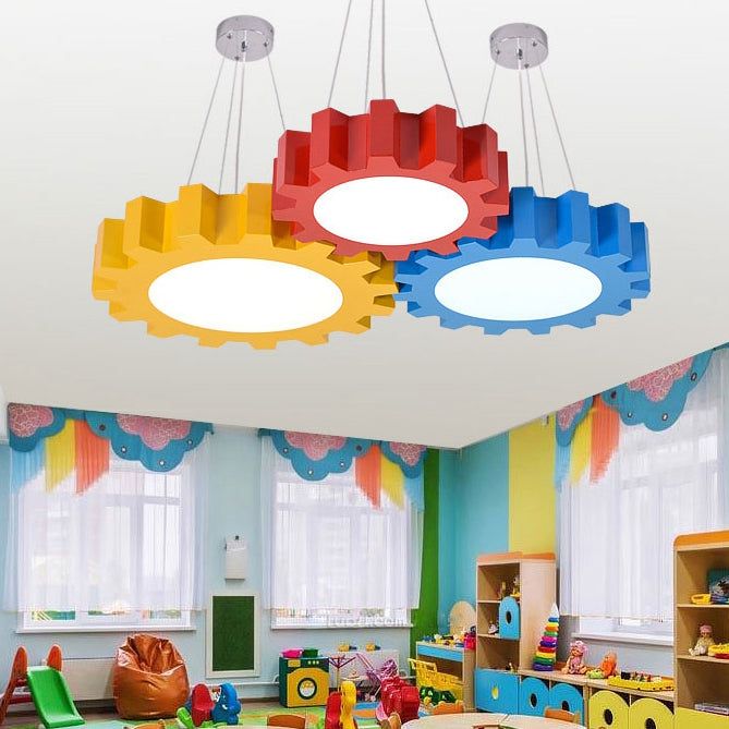 Creative Gear Pendant Light Acrylic Candy Colored LED Suspension Light for Kindergarten – Yellow / Warm / 16