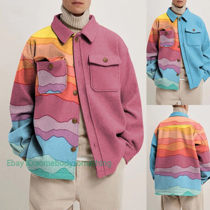 Mens Colorful Turn-down Collar Button Up Jackets Casual Trucker Coat Fashion